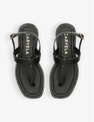 Shop Carvela Womens Black Horizon T-bar Leather Sandals