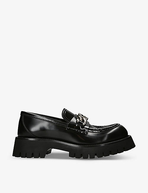 GUCCI: Jeanne chain-embellished leather loafers