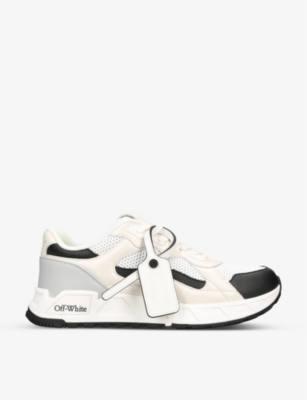 Shop Off-white C/o Virgil Abloh Men's White/blk Runner B Leather And Mesh Low-top Trainers