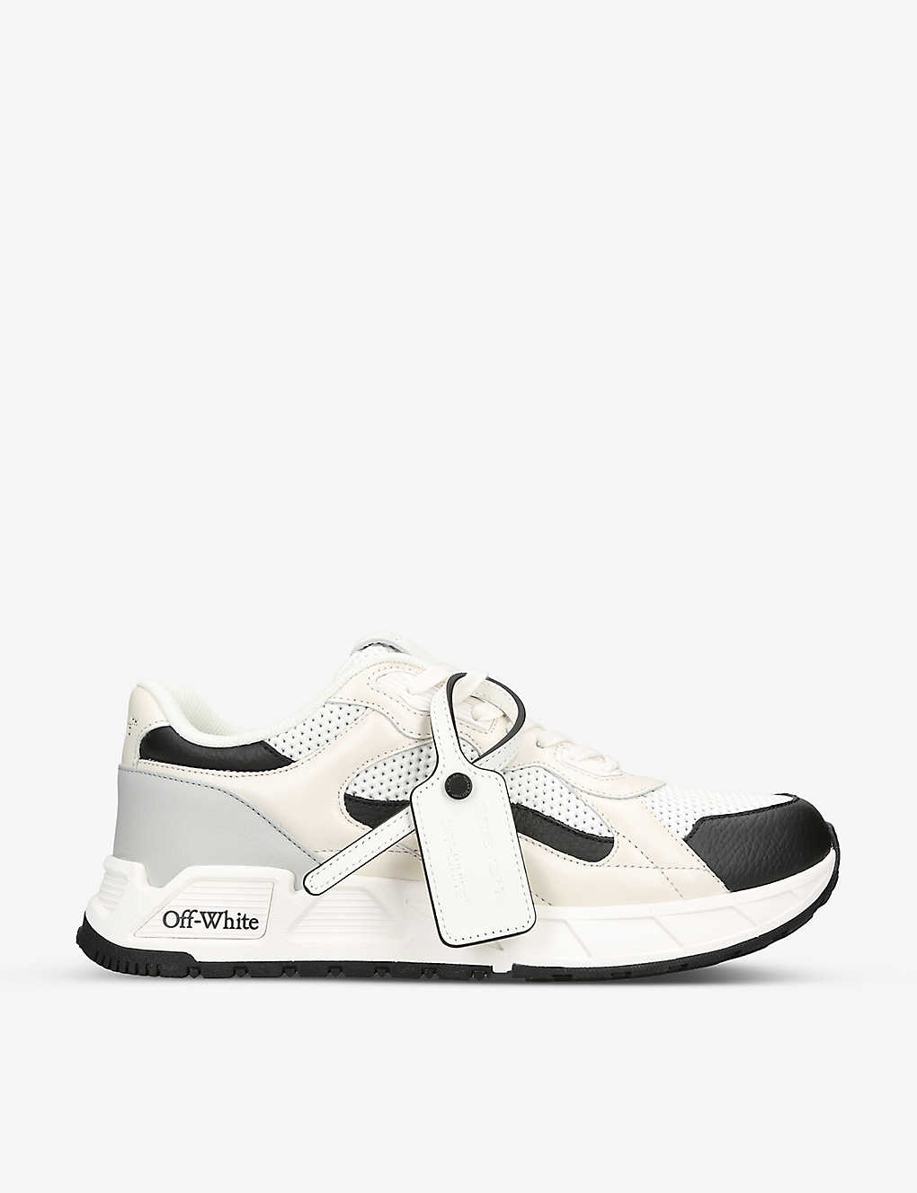 Shop Off-white C/o Virgil Abloh Men's White/blk Runner B Leather And Mesh Low-top Trainers