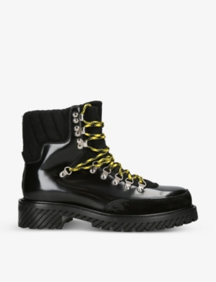 OFF-WHITE OFF-WHITE C/O VIRGIL ABLOH MEN'S BLACK GSTAAD CHUNKY-SOLE LEATHER HIKING BOOTS