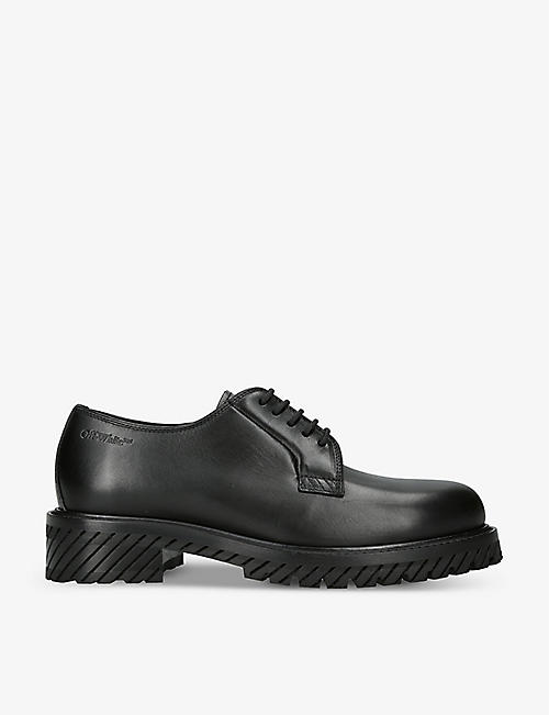 OFF-WHITE C/O VIRGIL ABLOH: Military brand-print leather Derby shoes