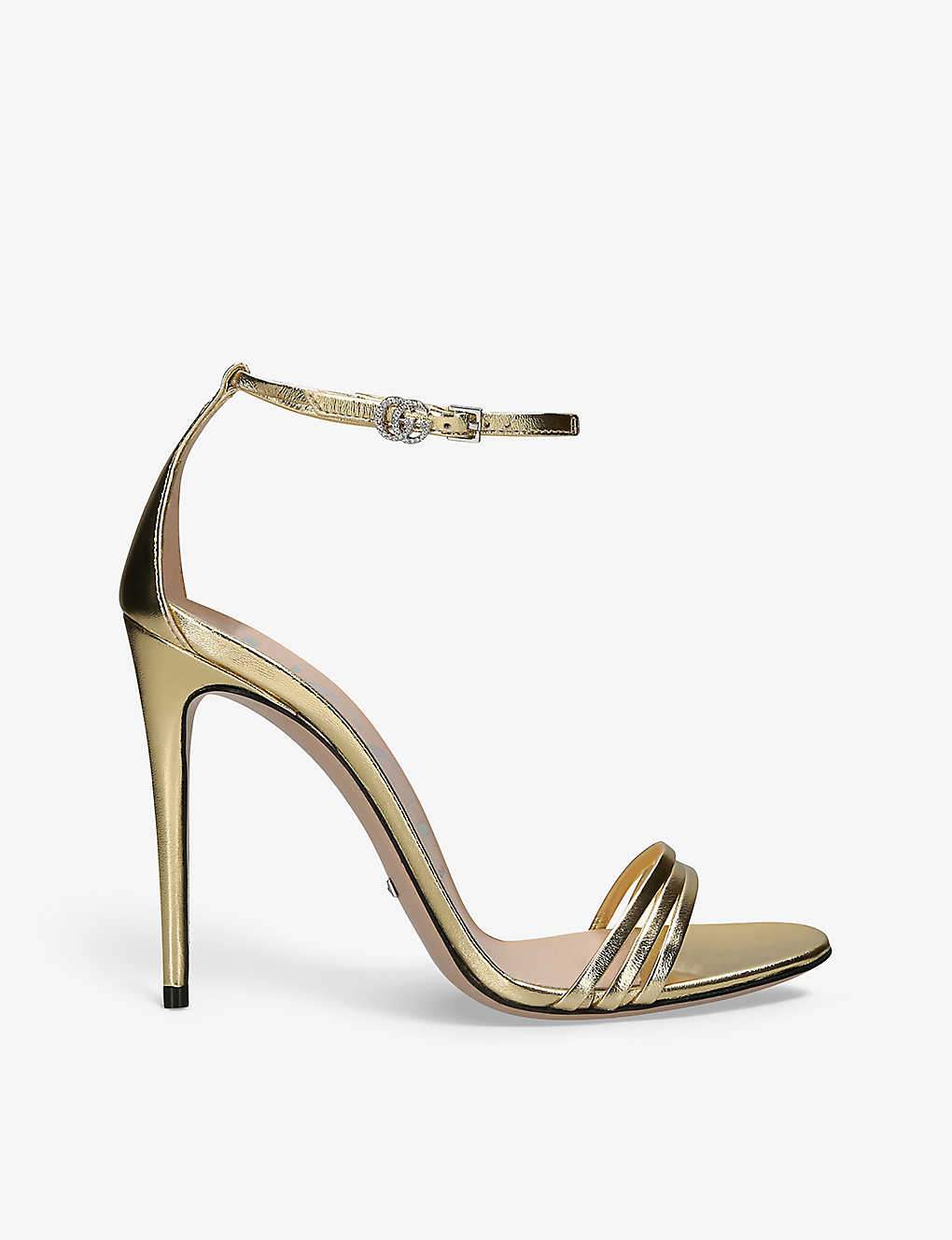 Gucci Womens Gold Ilse Metallic-leather Heeled Sandals