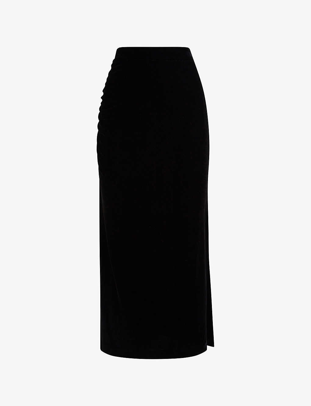 REISS - Leona ruched velvet midi skirt | Selfridges.com