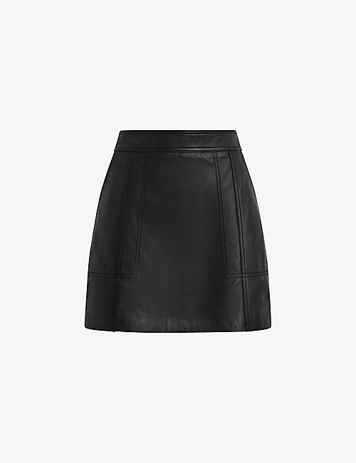 REISS: Edie seam-panelled leather mini skirt