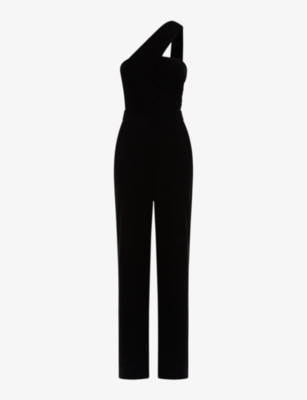 Reiss Black Velvet One-shoulder Jumpsuit In Black