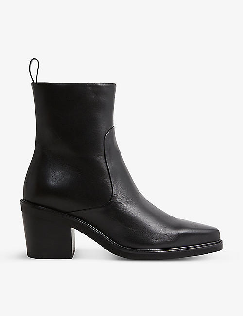 REISS: Sienna western-patch leather ankle boots