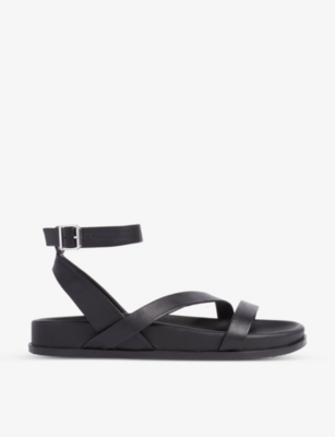 Whistles Gaia Asymmetric Strappy Leather Sandals In Black