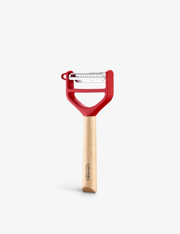 T-duo stainless-steel and beechwood peeler