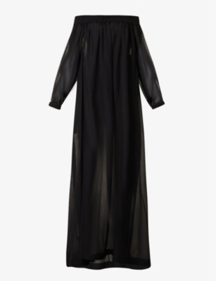 AZZEDINE ALAIA: Off-the-shoulder semi-sheer maxi dress