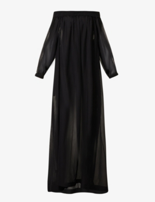 ALAÏA AZZEDINE ALAIA WOMEN'S NOIR ALAIA OFF-THE-SHOULDER SEMI-SHEER MAXI DRESS,68293544