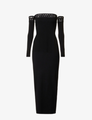 Alaïa Vienne Off-shoulder Maxi Dress In Noir Alaia