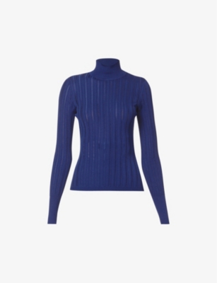 Alaïa Crinoline Semi-sheer Knitted Top In Blue Royal