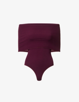 Alaïa Azzedine Alaia Womens Aubergine Off-the-shoulder Slim-fit Knitted Bodysuit