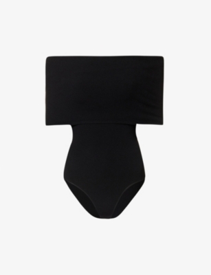 Alaïa Off-shoulder Knit Bodysuit In Noir Alaia