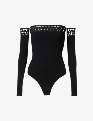 AZZEDINE ALAIA: Cut-out off-shoulder slim-fit knitted bodysuit