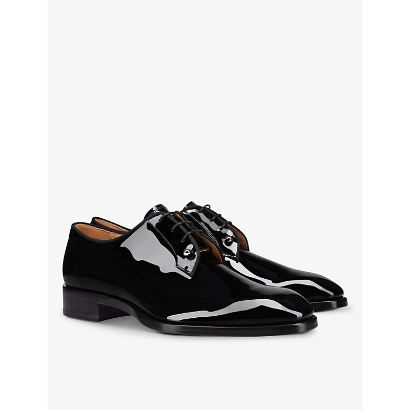 Shop Christian Louboutin Men's Black Chambeliss Patent-leather Derby Shoes