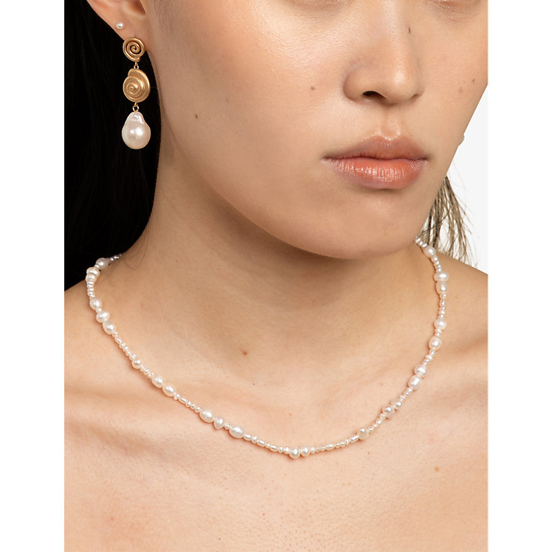 Shop Astrid & Miyu Serenity Beaded Gold-toned Brass And Freshwater Pearl Necklace