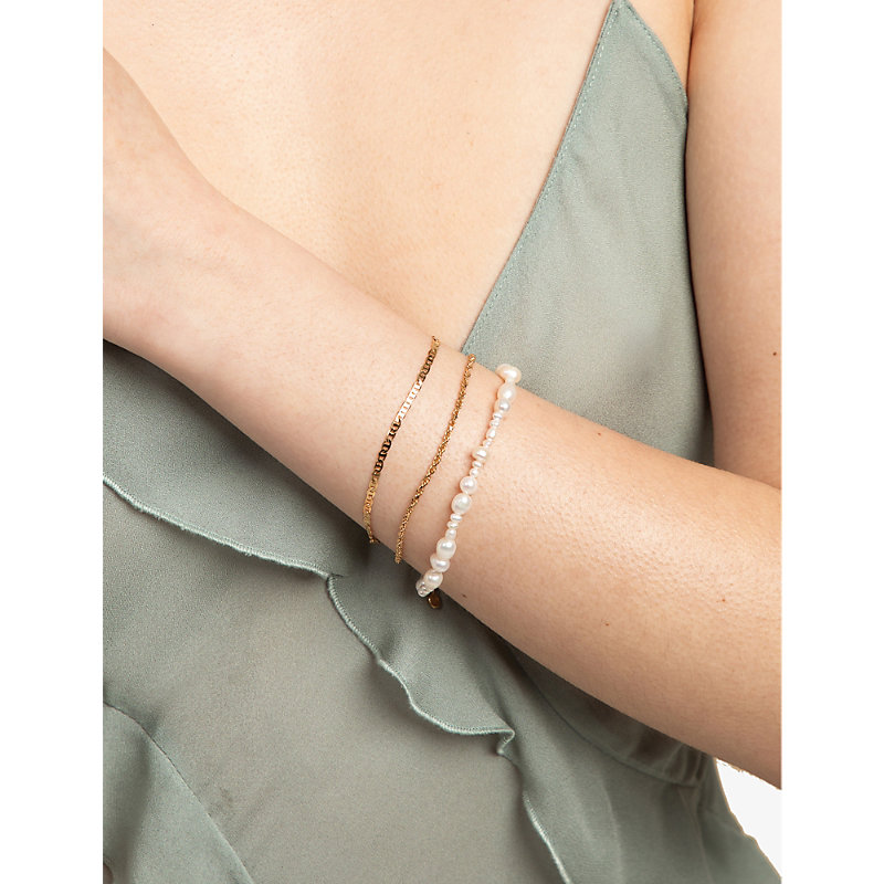 Shop Astrid & Miyu Serenity Beaded Gold-plated Brass And Pearl Bracelet
