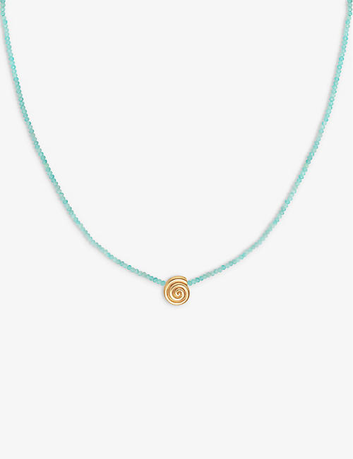 ASTRID & MIYU: Shell pendant 18ct yellow-gold plated brass and amazonite necklace