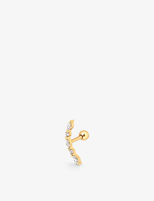 ASTRID & MIYU: Navette Round 18ct yellow –gold-plated recycled sterling-silver and cubic zirconia single earring