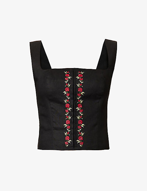 REFORMATION: Amara rose-embroidered linen top