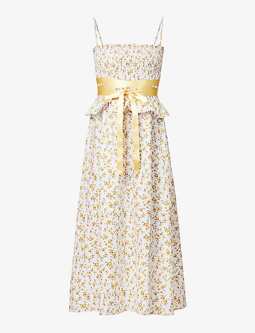 REFORMATION: Miles ruffle-trim bow-embellished linen midi dress
