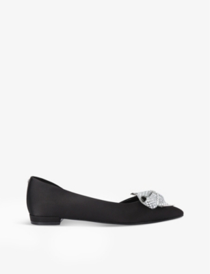 Carvela Womens Black Regal Bow-embellished Satin Ballet Flats