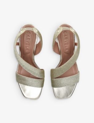Shop Carvela Women's Gold Gala Metallic-strap Woven Heeled Sandals