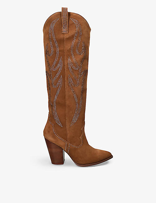 STEVE MADDEN: Lasso western-embroidered suede knee-high boots