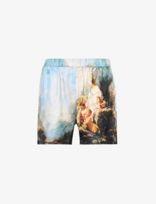 dressing gownRTO CAVALLI ROBERTO CAVALLI WOMEN'S MULTICOLOUR GRAPHIC-PRINT MID-RISE SILK SHORTS,68308958