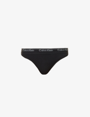Shop Calvin Klein Women's Black Modern Logo-embroidered Stretch-woven Thong