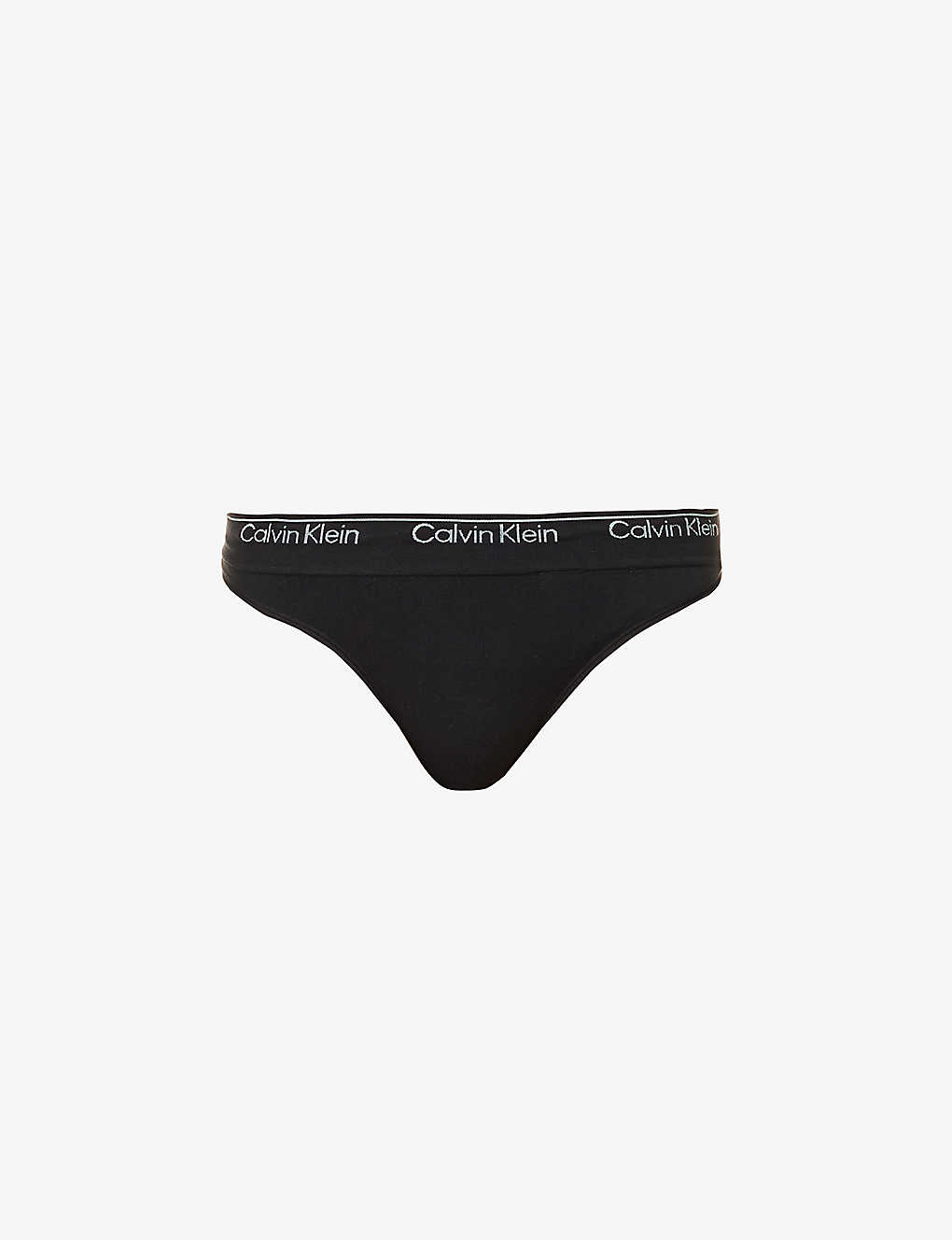 Shop Calvin Klein Modern Logo-embroidered Stretch-woven Thong In Black
