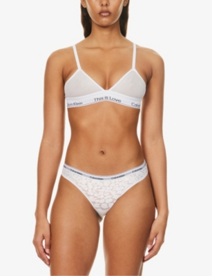 Shop Calvin Klein Womens White Modern Logo-embroidered Stretch-lace Briefs