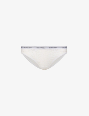 Calvin Klein Womens White Modern Logo-embroidered Stretch-lace Briefs