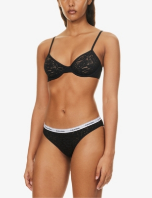 Shop Calvin Klein Womens Black Modern Logo-embroidered Stretch-lace Briefs