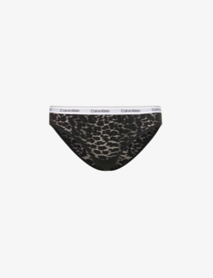 Calvin Klein Womens Black Modern Logo-embroidered Stretch-lace Briefs