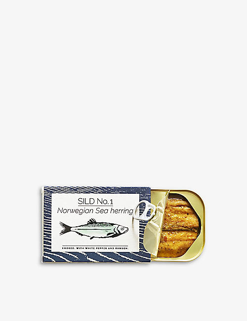 TINNED FISH: FANGST smoked herring with white pepper and ransom 110g