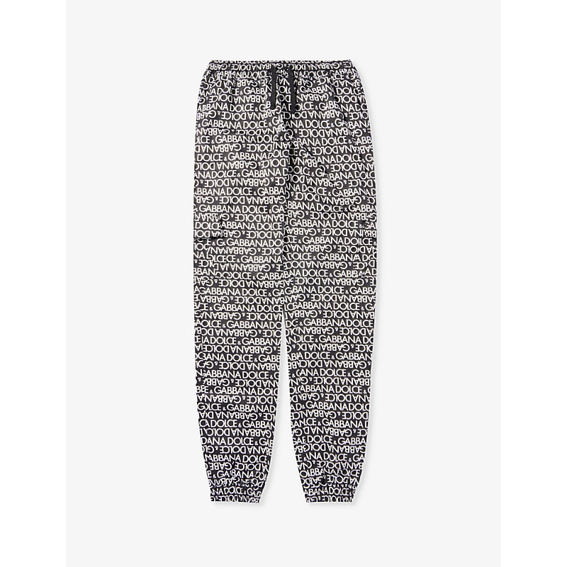 Dolce & Gabbana Boys Dg Bianco Fdo.nero Kids Brand-print Elasticated-waist Stretch-cotton Trousers 1 In Gray