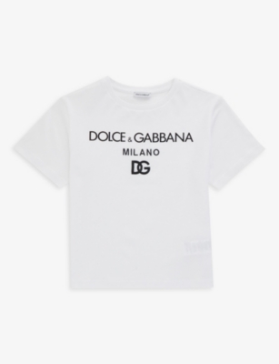 Shop Dolce & Gabbana Boys Bianco Ottico Kids Logo Text-print Cotton-jersey T-shirt 4-12 Years In White