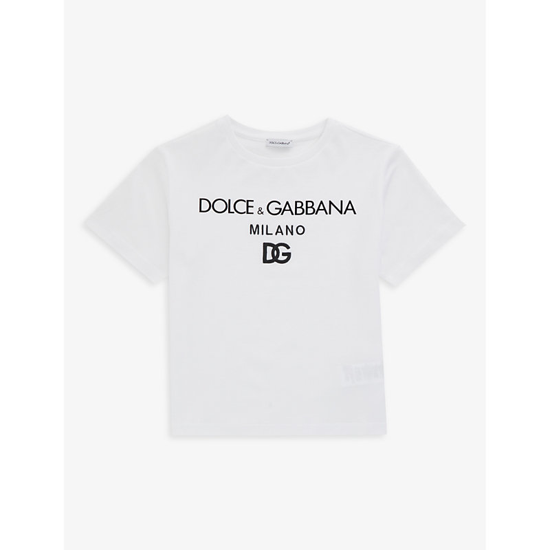 Shop Dolce & Gabbana Logo Text-print Cotton-jersey T-shirt 4-12 Years In White