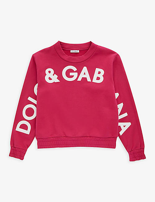 DOLCE & GABBANA: Logo text-print cotton-jersey sweatshirt 8-12 years