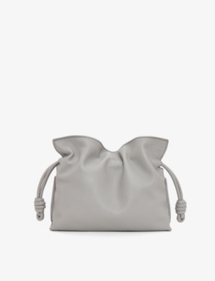 Loewe Womens Pearl Grey Mini Flamenco Knotted Leather Clutch Bag