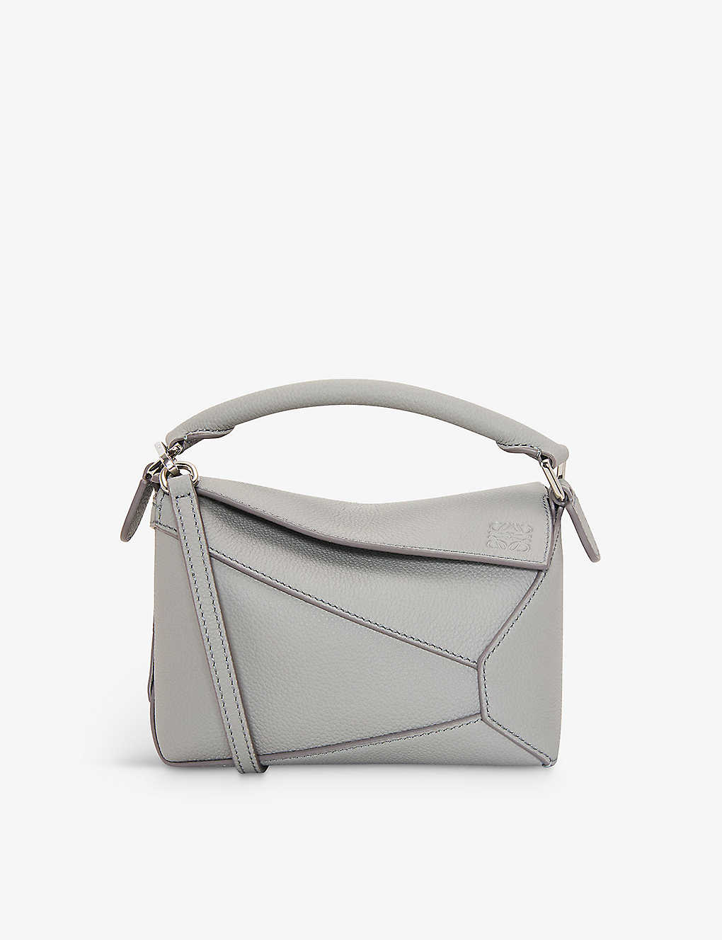Shop Loewe Womens Pearl Grey Puzzle Edge Mini Leather Cross-body Bag