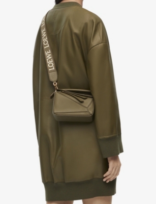 Shop Loewe Womens Dark Khaki Green Anagram Loop Cotton And Leather Bag Strap