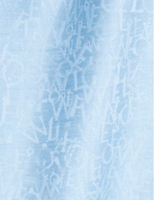 Shop Loewe Women's Baby Blue Anagram-print Fringed-trim Wool-blend Scarf