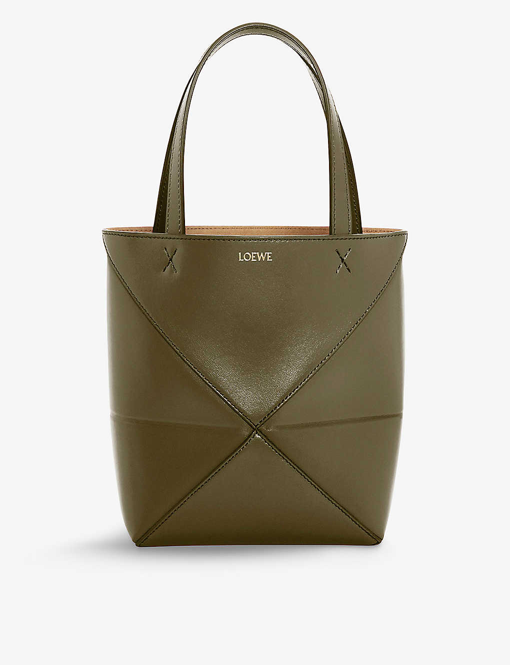 Shop Loewe Womens Dark Khaki Green Puzzle Fold Mini Leather Tote Bag
