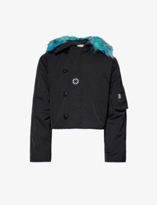 Alyx Nylon Logo Parka With Print Down Jacket In Black White