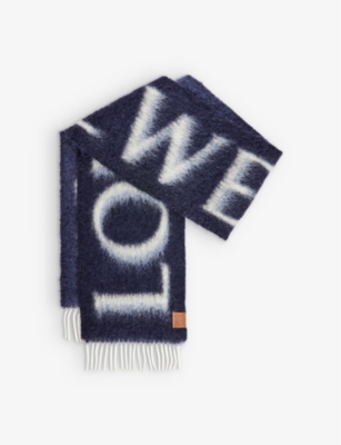 Dior Logo Patch Fringed Edge Scarf in Gray for Men