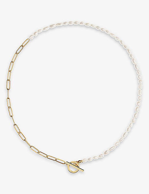 LA MAISON COUTURE: Amadeus Alba 14ct yellow gold-plated brass and pearl necklace